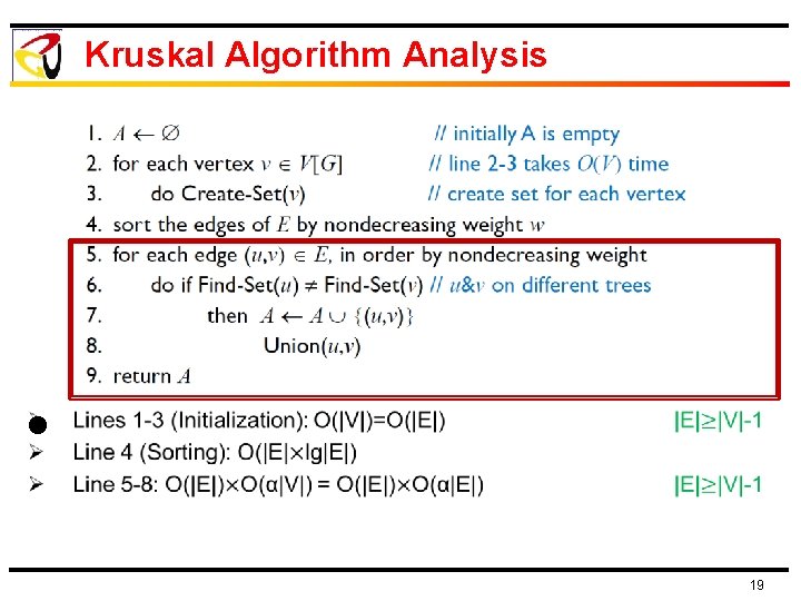 Kruskal Algorithm Analysis l 19 