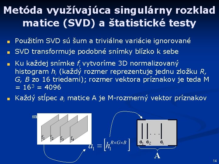 Metóda využívajúca singulárny rozklad matice (SVD) a štatistické testy Použitím SVD sú šum a