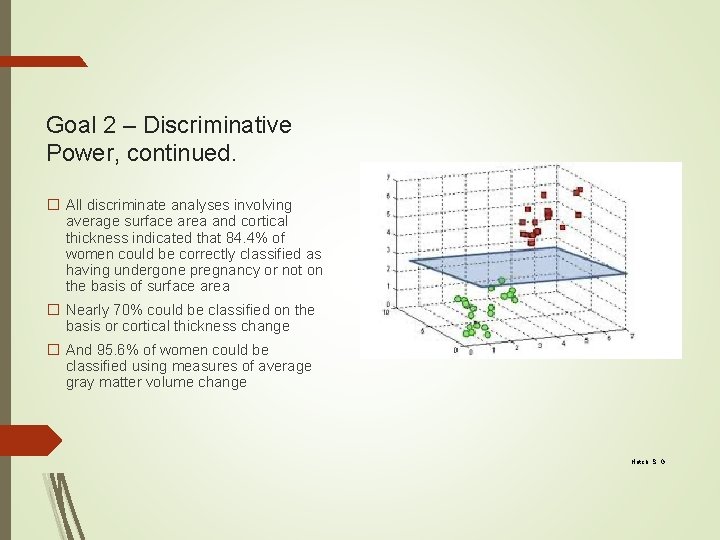 Goal 2 – Discriminative Power, continued. � All discriminate analyses involving average surface area