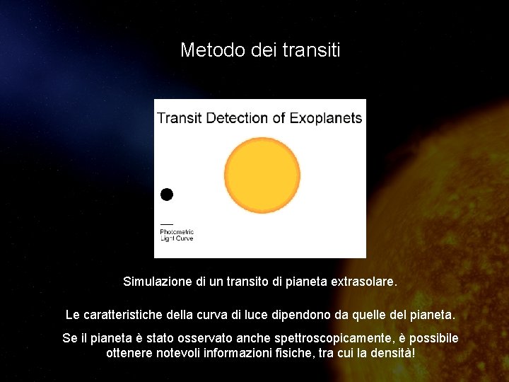 Metodo dei transiti Simulazione di un transito di pianeta extrasolare. Le caratteristiche della curva