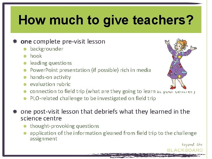 How much to give teachers? one complete pre-visit lesson backgrounder hook leading questions Power.