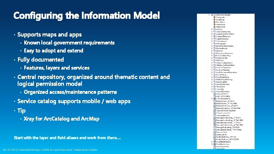 Configuring the Information Model • • Supports maps and apps • Known local government