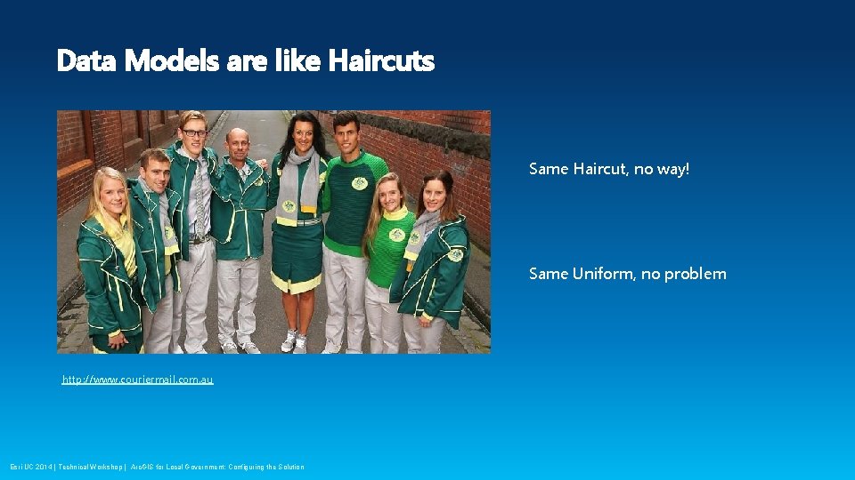 Data Models are like Haircuts Same Haircut, no way! Same Uniform, no problem http: