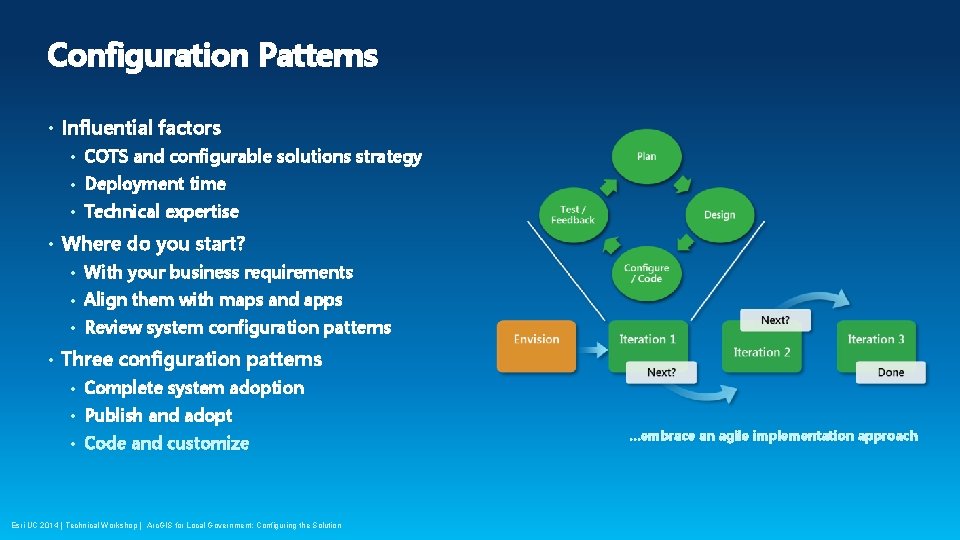 Configuration Patterns • • • Influential factors • COTS and configurable solutions strategy •