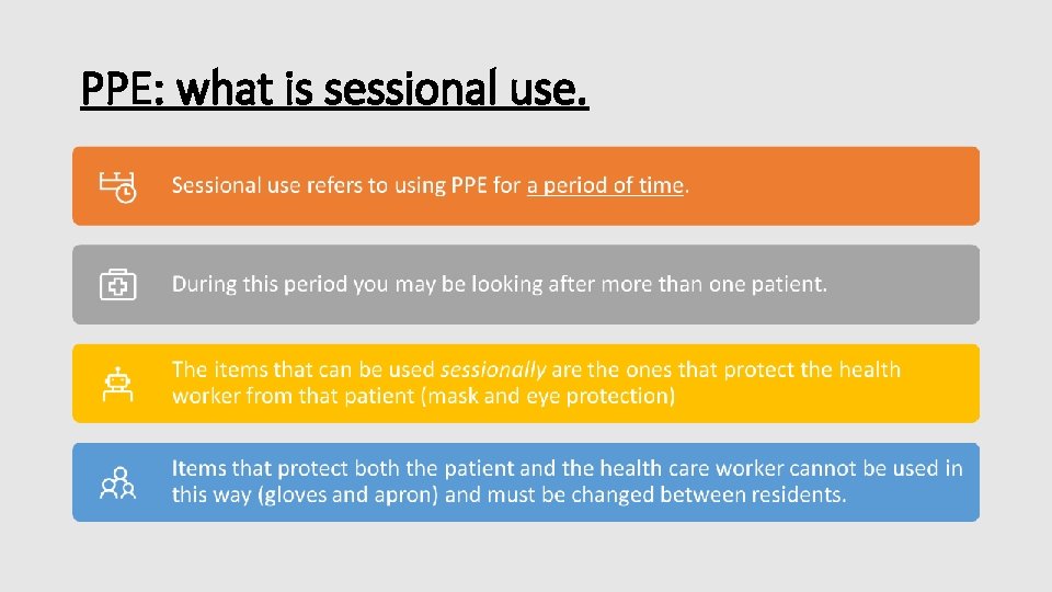 PPE: what is sessional use. 