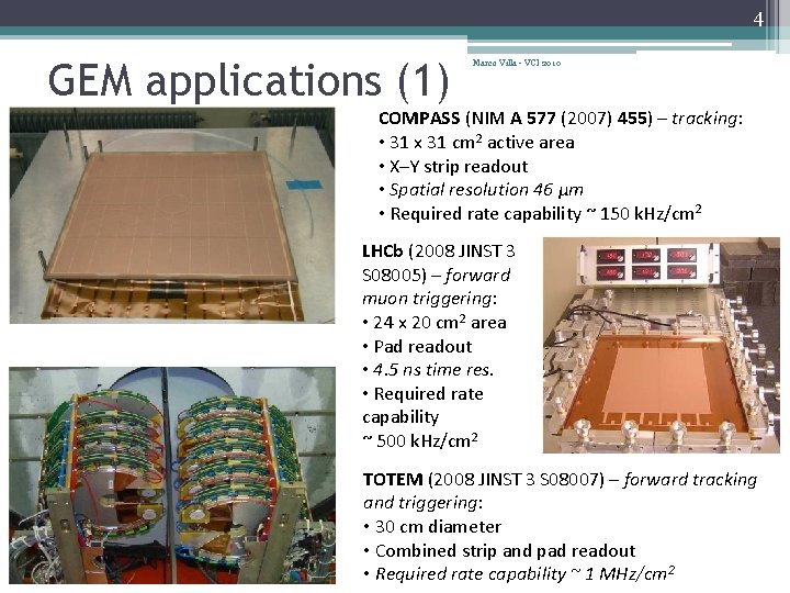 4 GEM applications (1) Marco Villa - VCI 2010 COMPASS (NIM A 577 (2007)