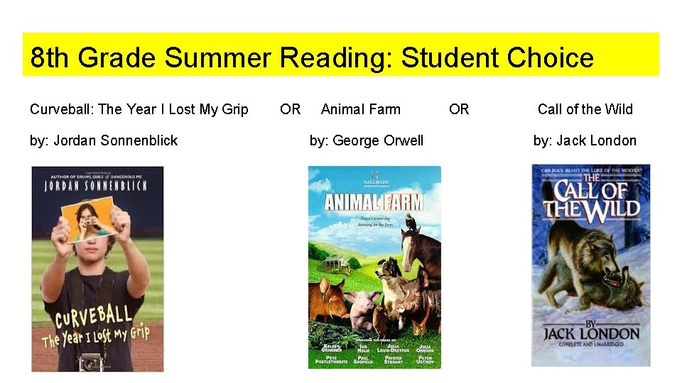 8 th Grade Summer Reading: Student Choice Curveball: The Year I Lost My Grip