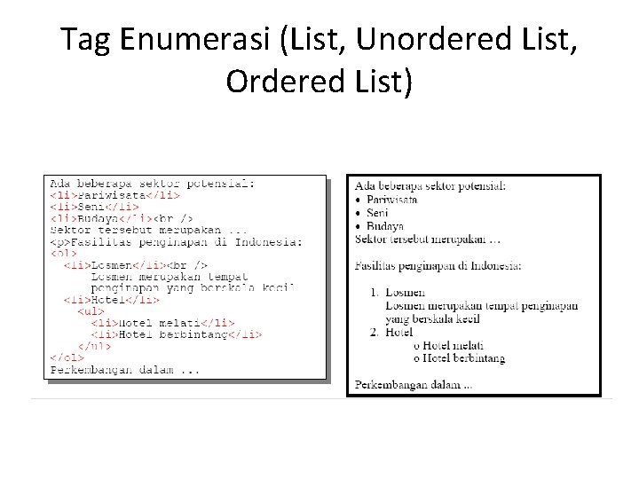 Tag Enumerasi (List, Unordered List, Ordered List) 