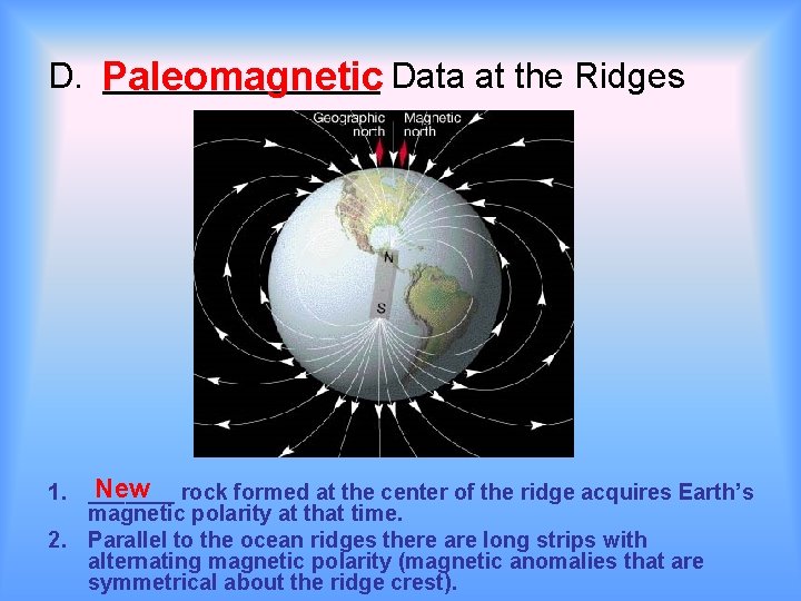 D. Paleomagnetic _______ Data at the Ridges New rock formed at the center of