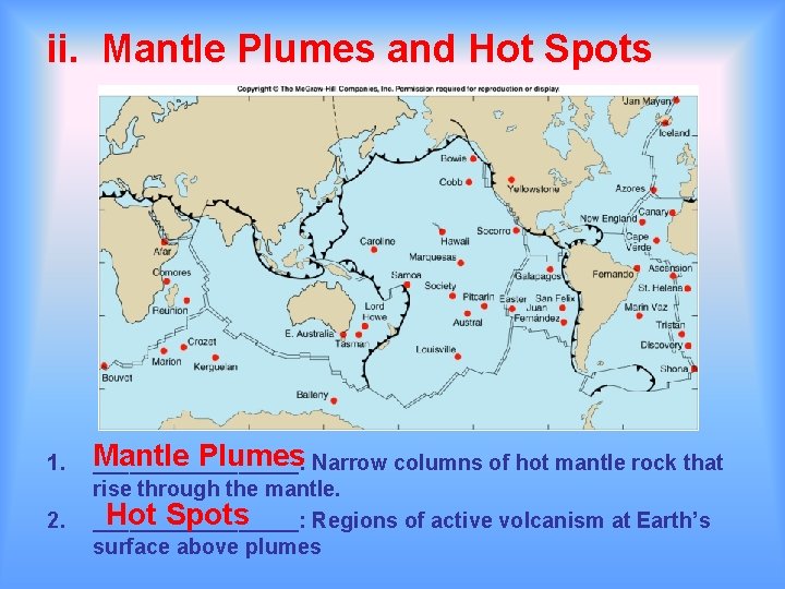 ii. Mantle Plumes and Hot Spots 1. Mantle Plumes Narrow columns of hot mantle