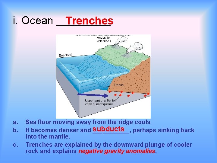 i. Ocean _____ Trenches a. b. c. Sea floor moving away from the ridge