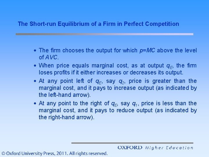 The Short-run Equilibrium of a Firm in Perfect Competition · The firm chooses the