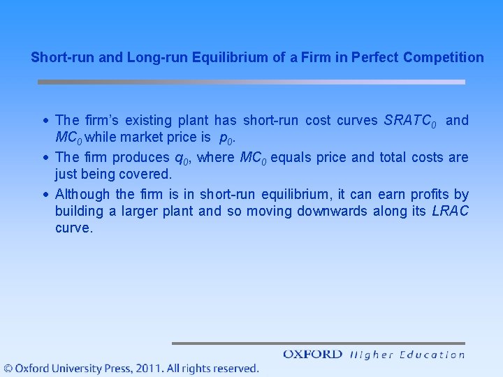 Short-run and Long-run Equilibrium of a Firm in Perfect Competition · The firm’s existing