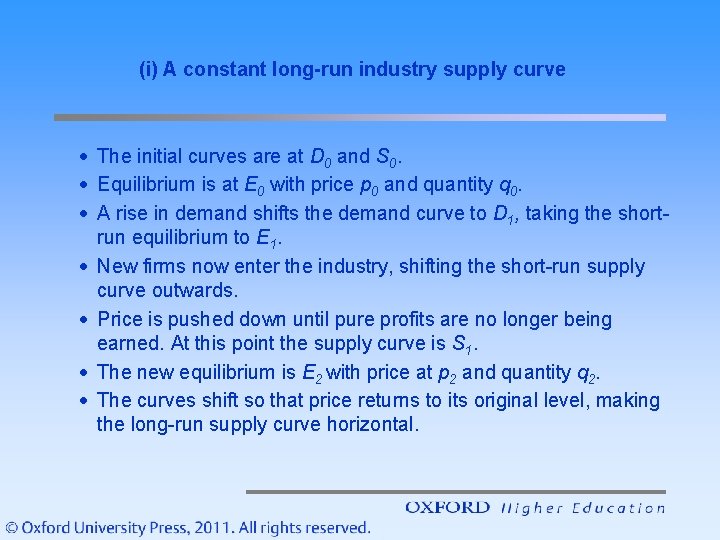 (i) A constant long-run industry supply curve · The initial curves are at D