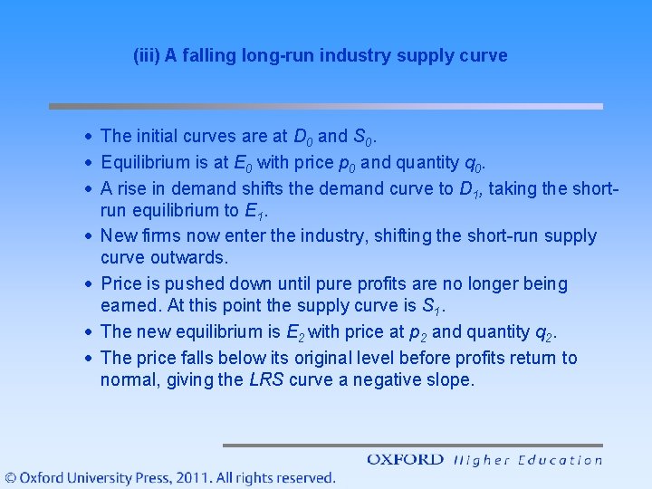 (iii) A falling long-run industry supply curve · The initial curves are at D