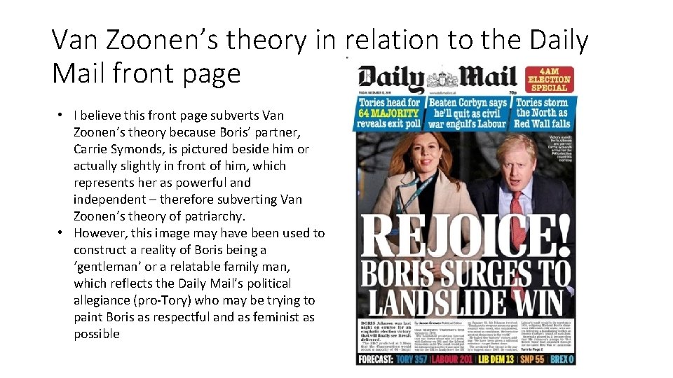 Van Zoonen’s theory in relation to the Daily Mail front page • I believe