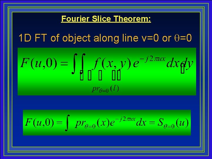 Fourier Slice Theorem: 1 D FT of object along line v=0 or q=0 12