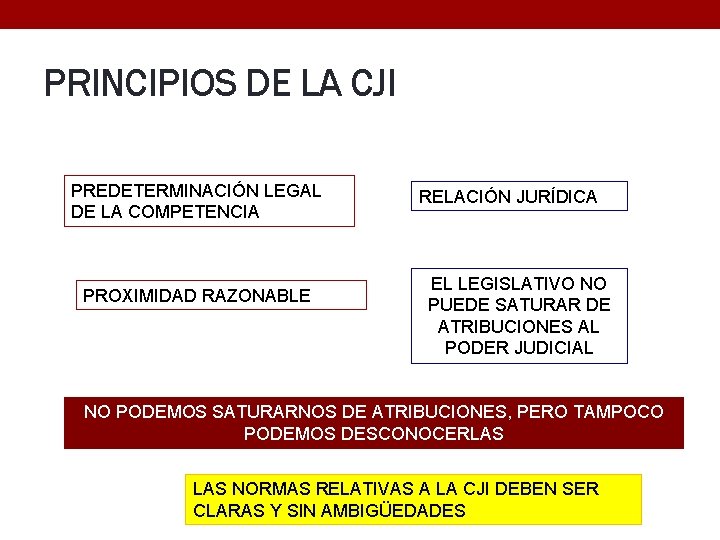 PRINCIPIOS DE LA CJI PREDETERMINACIÓN LEGAL DE LA COMPETENCIA PROXIMIDAD RAZONABLE RELACIÓN JURÍDICA EL