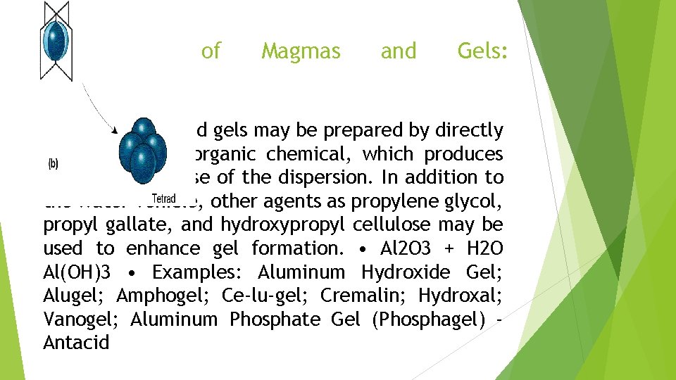 Preparation of Magmas and Gels: Other magmas and gels may be prepared by directly