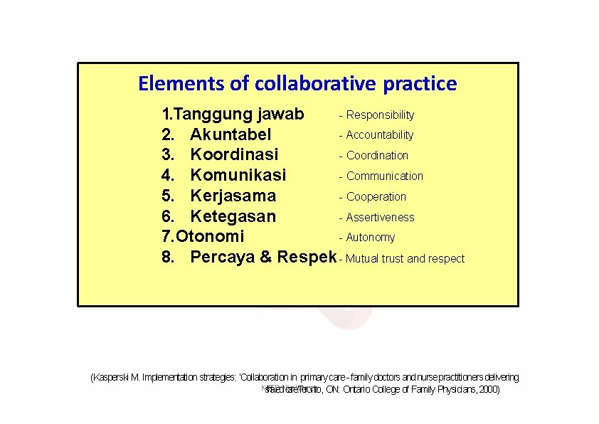 Elements of collaborative practice - Responsibility 1. Tanggung jawab - Accountability 2. Akuntabel -