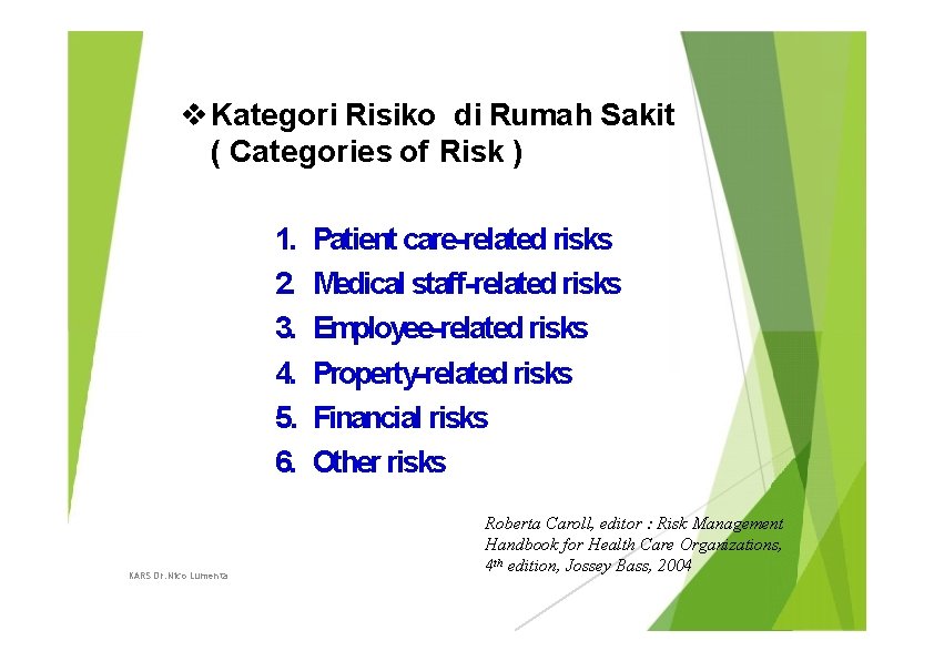  Kategori Risiko di Rumah Sakit ( Categories of Risk ) 1. 2. 3.