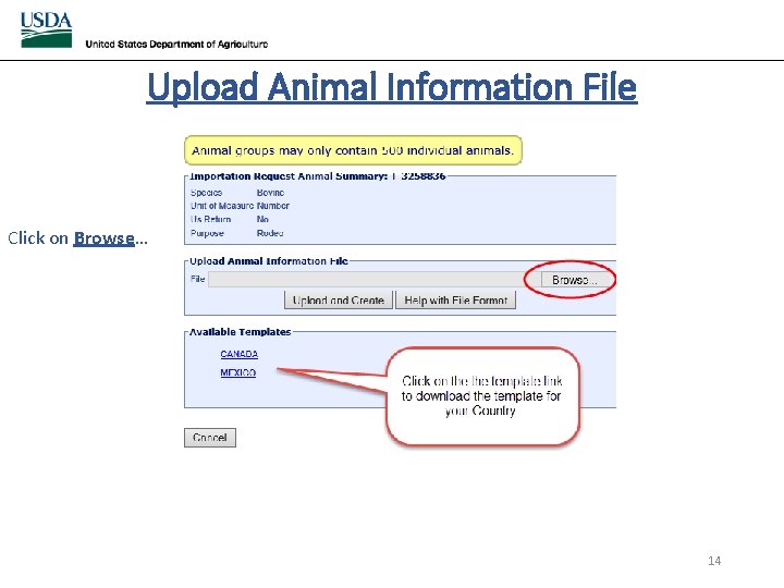 Upload Animal Information File Click on Browse… 14 Upload Animal Information File Click on Browse… 14