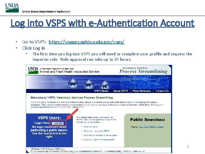 Log into VSPS with e-Authentication Account • Go to VSPS: https: //vsapps. aphis. usda. Log into VSPS with e-Authentication Account • Go to VSPS: https: //vsapps. aphis. usda.