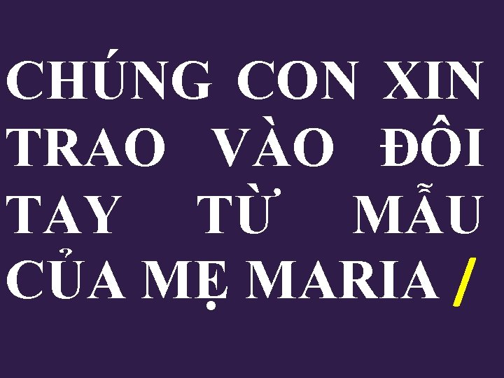 CHÚNG CON XIN TRAO VÀO ĐÔI TAY TỪ MẪU CỦA MẸ MARIA / 