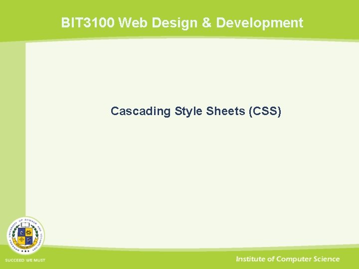 BIT 3100 Web Design & Development Cascading Style Sheets (CSS) 