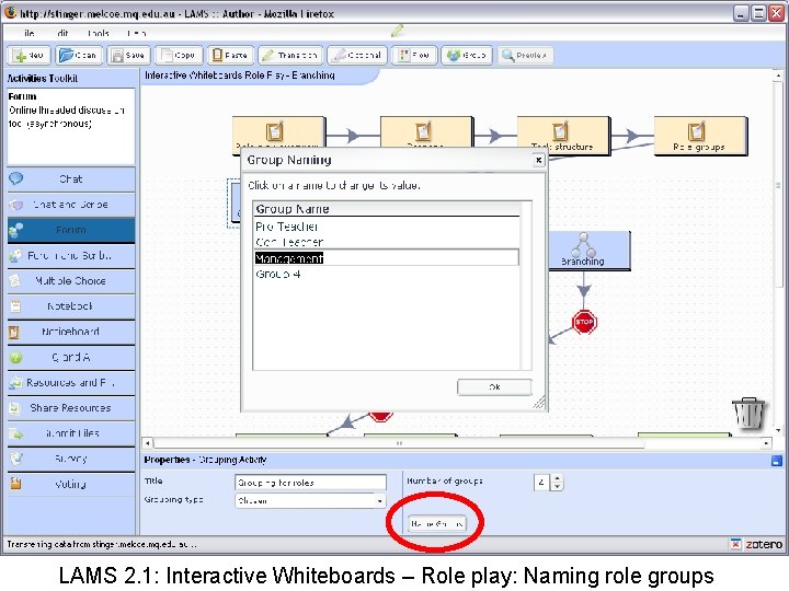 LAMS 2. 1: Interactive Whiteboards – Role play: Naming role groups 