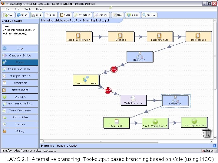 LAMS 2. 1: Alternative branching: Tool-output based branching based on Vote (using MCQ) 