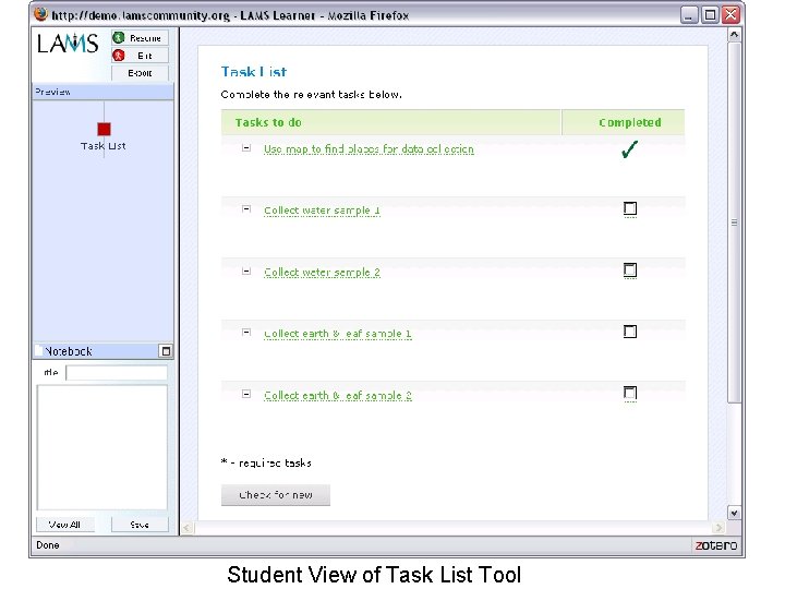 Student View of Task List Tool 