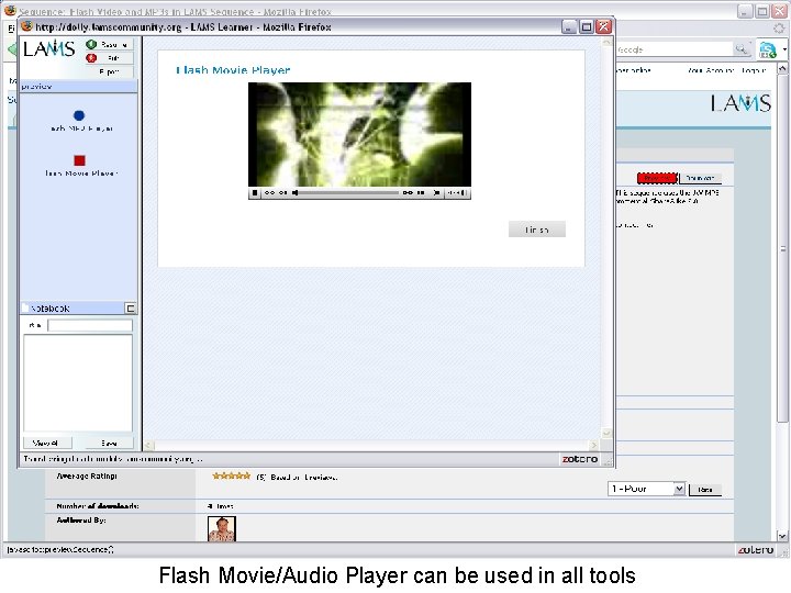 Flash Movie/Audio Player can be used in all tools 