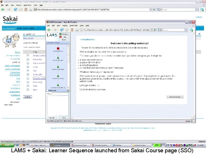 LAMS + Sakai: Learner Sequence launched from Sakai Course page (SSO) 