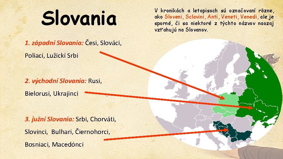 Slovania 1. západní Slovania: Česi, Slováci, Poliaci, Lužickí Srbi 2. východní Slovania: Rusi, Bielorusi,