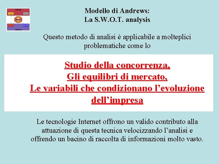 Modello di Andrews: La S. W. O. T. analysis Questo metodo di analisi è
