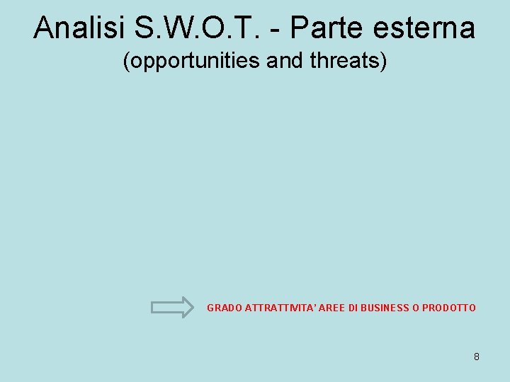 Analisi S. W. O. T. - Parte esterna (opportunities and threats) GRADO ATTRATTIVITA’ AREE