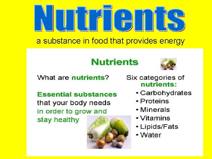 a substance in food that provides energy 