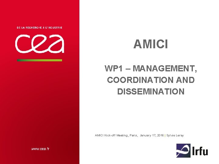 AMICI WP 1 – MANAGEMENT, COORDINATION AND DISSEMINATION AMICI Kick-off Meeting, Paris, January 17,