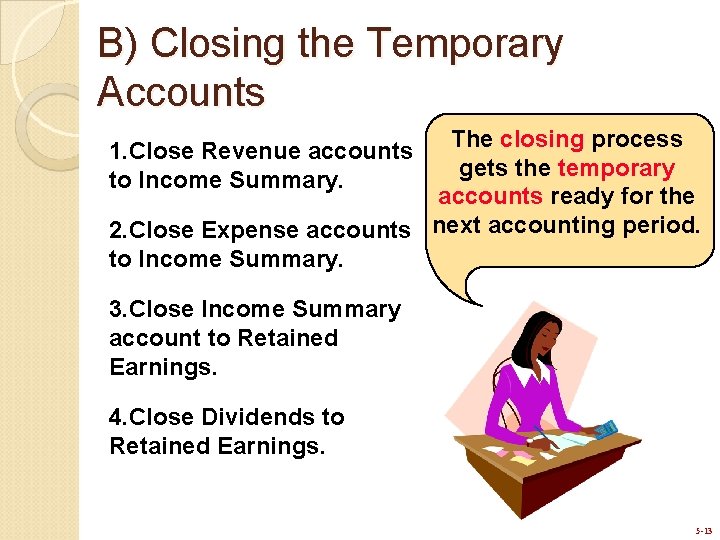 B) Closing the Temporary Accounts The closing process gets the temporary accounts ready for