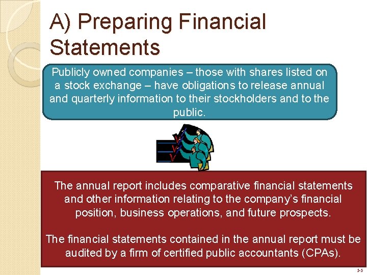 A) Preparing Financial Statements Publicly owned companies – those with shares listed on a