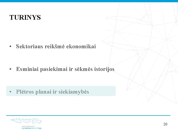 TURINYS • Sektoriaus reikšmė ekonomikai • Esminiai pasiekimai ir sėkmės istorijos • Plėtros planai