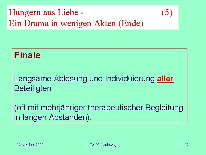 Hungern aus Liebe Ein Drama in wenigen Akten (Ende) (5) Finale Langsame Ablösung und