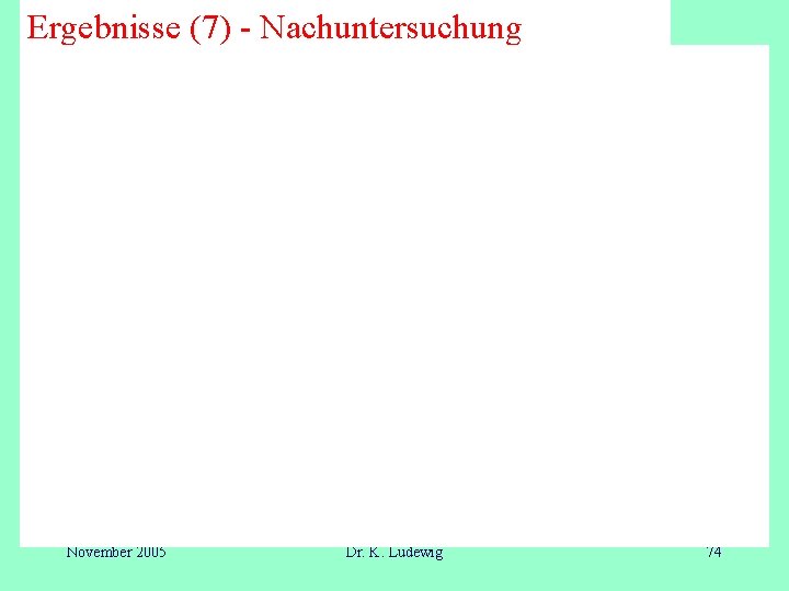 Ergebnisse (7) - Nachuntersuchung November 2005 Dr. K. Ludewig 74 