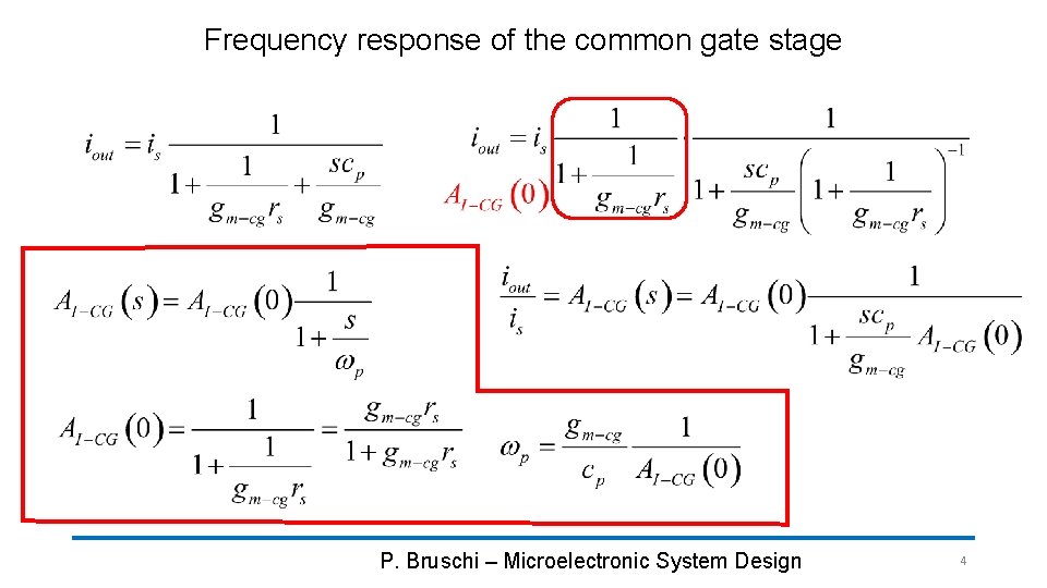 Frequency response of the common gate stage P. Bruschi – Microelectronic System Design 4