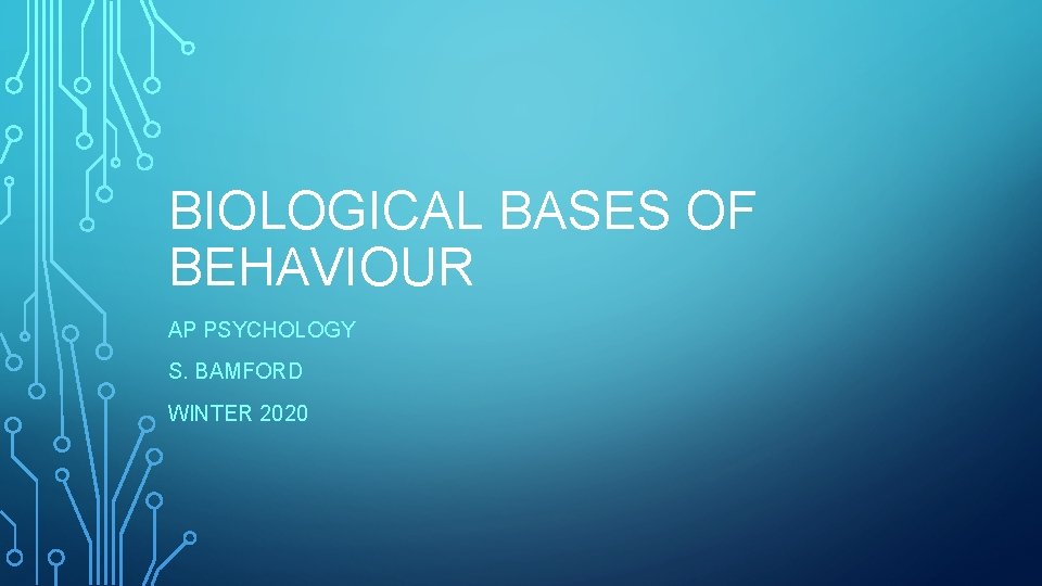 BIOLOGICAL BASES OF BEHAVIOUR AP PSYCHOLOGY S. BAMFORD WINTER 2020 