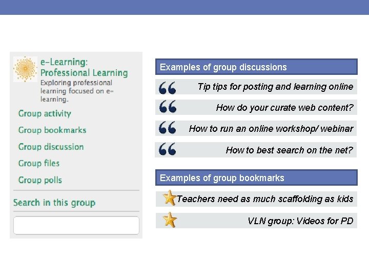 Examples of group discussions Tip tips for posting and learning online How do your