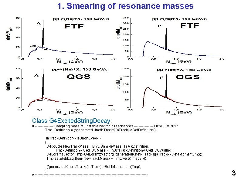 1. Smearing of resonance masses Class G 4 Excited. String. Decay: // -------- Sampling