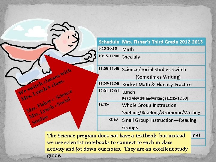 Schedule Mrs. Fisher’s Third Grade 2012 -2013 9: 10 -10: 10 Math 10: 15