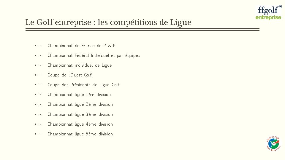 Le Golf entreprise : les compétitions de Ligue § - Championnat de France de